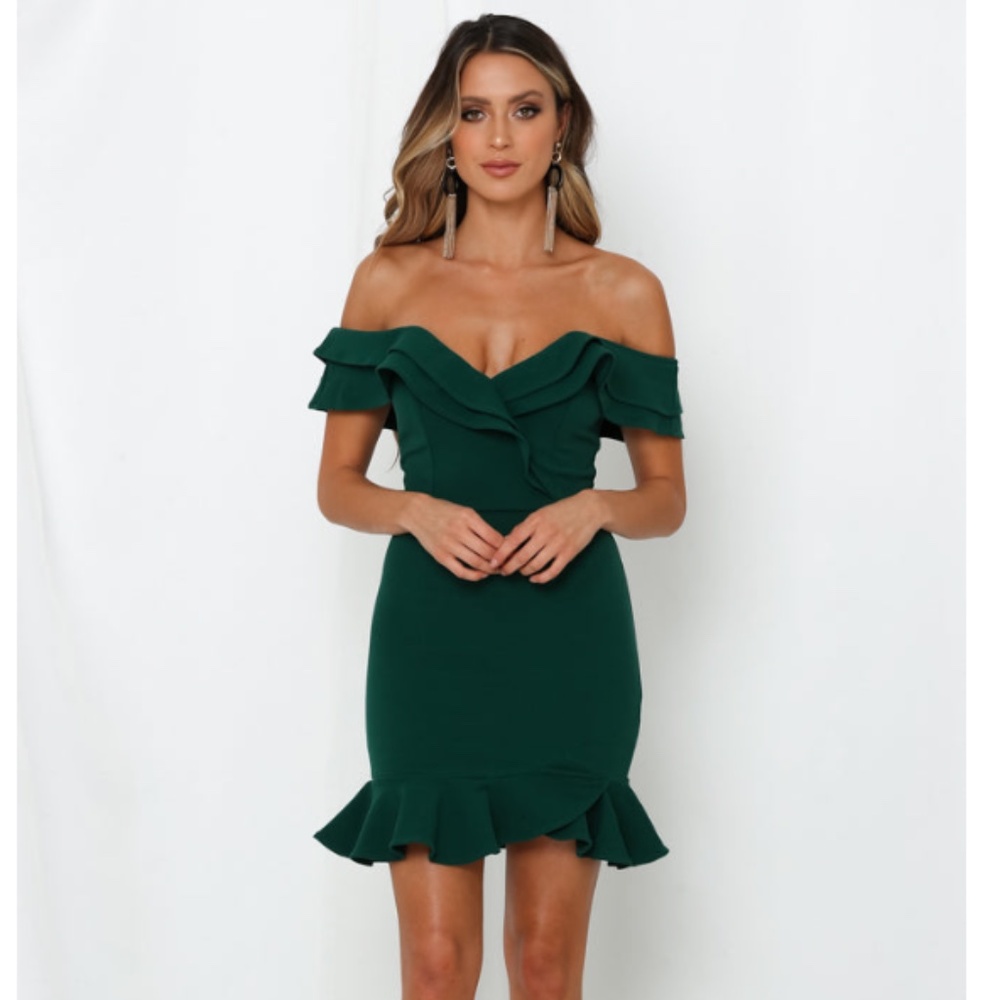 NWT Hello Molly Carrying Your Love Forest Green Ruffle Mini Dress